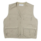 HARRY SEDOCHA Mens Beige Cotton Zip Jacket L Casual Utility Vest Pockets