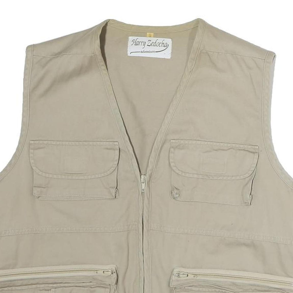 HARRY SEDOCHA Mens Beige Cotton Zip Jacket L Casual Utility Vest Pockets