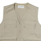 HARRY SEDOCHA Mens Beige Cotton Zip Jacket L Casual Utility Vest Pockets