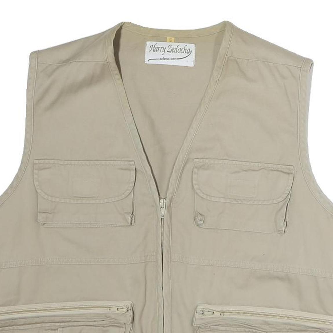 HARRY SEDOCHA Mens Beige Cotton Zip Jacket L Casual Utility Vest Pockets