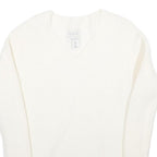 RACHEL ZOE Womens White Plain Wool V-Neck Jumper S Lightweight Knitwear