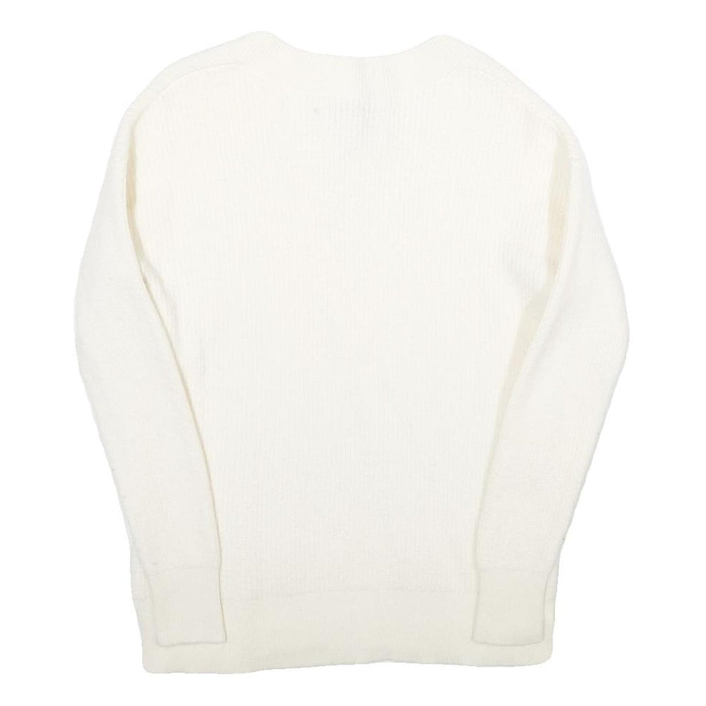 RACHEL ZOE Womens White Plain Wool V-Neck Jumper S Lightweight Knitwear