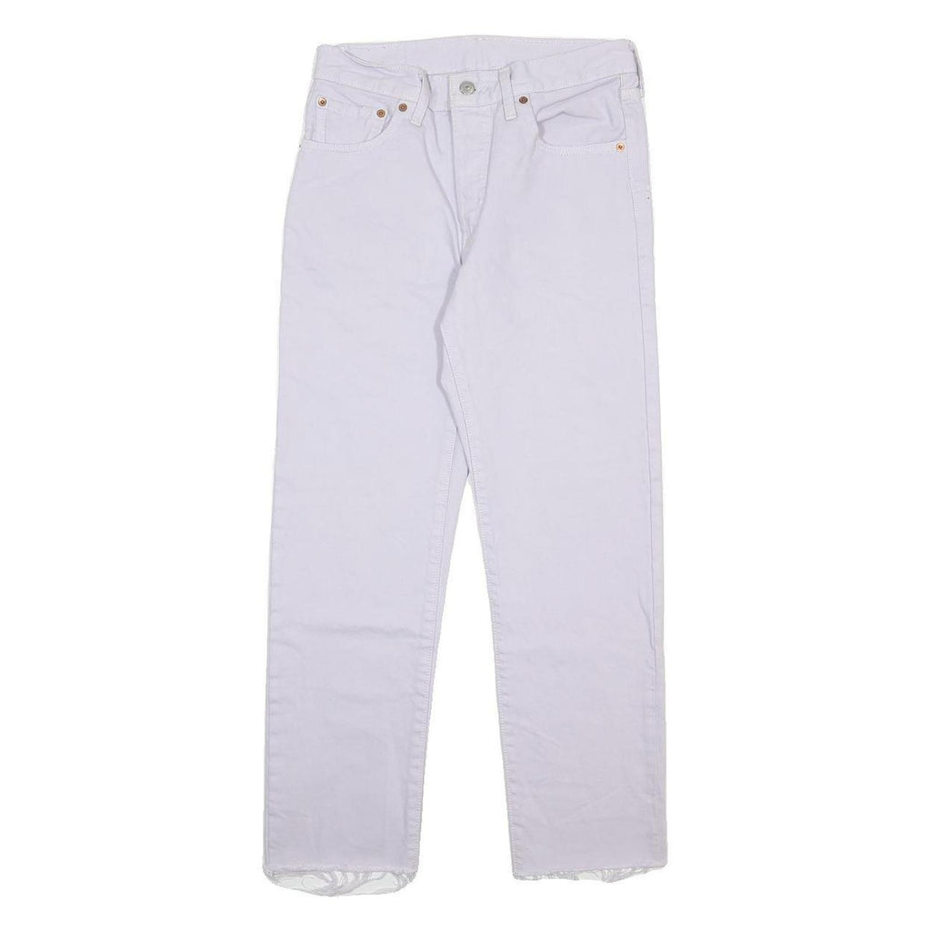 LEVI'S Womens 501 Jeans White Regular Straight Denim W27 L28 Frayed Hem