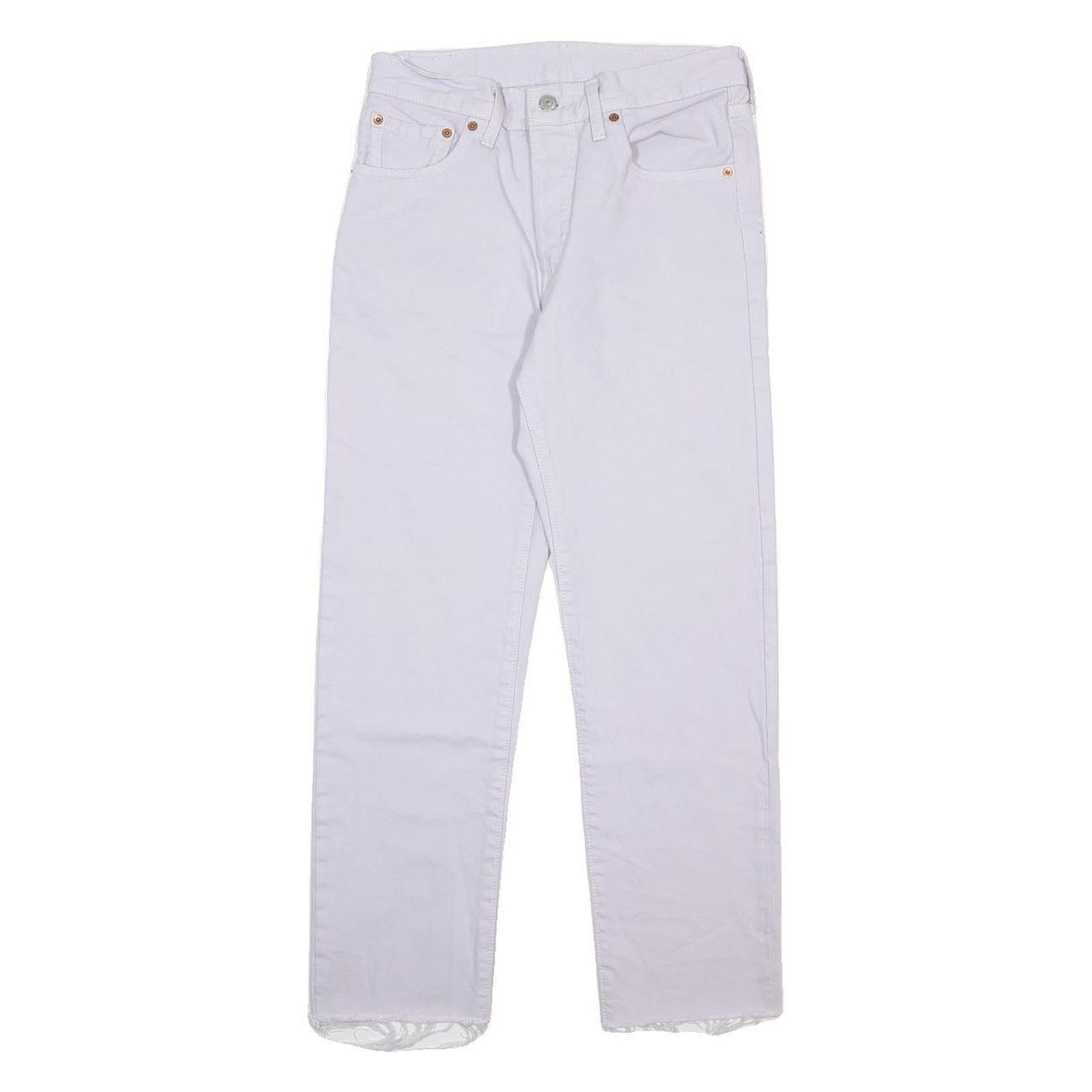 LEVI'S Womens 501 Jeans White Regular Straight Denim W27 L28 Frayed Hem