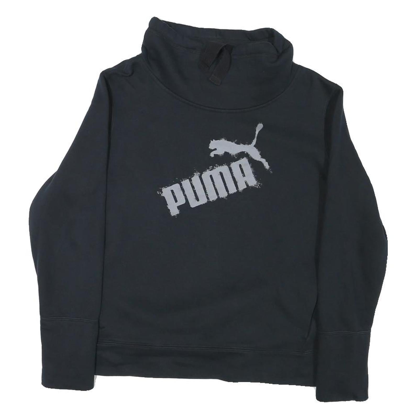 PUMA Womens Black Cotton Blend Funnel Neck Sweatshirt M Logo Print Casual