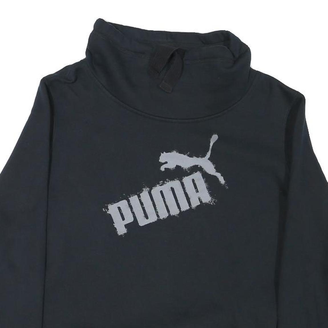 PUMA Womens Black Cotton Blend Funnel Neck Sweatshirt M Logo Print Casual