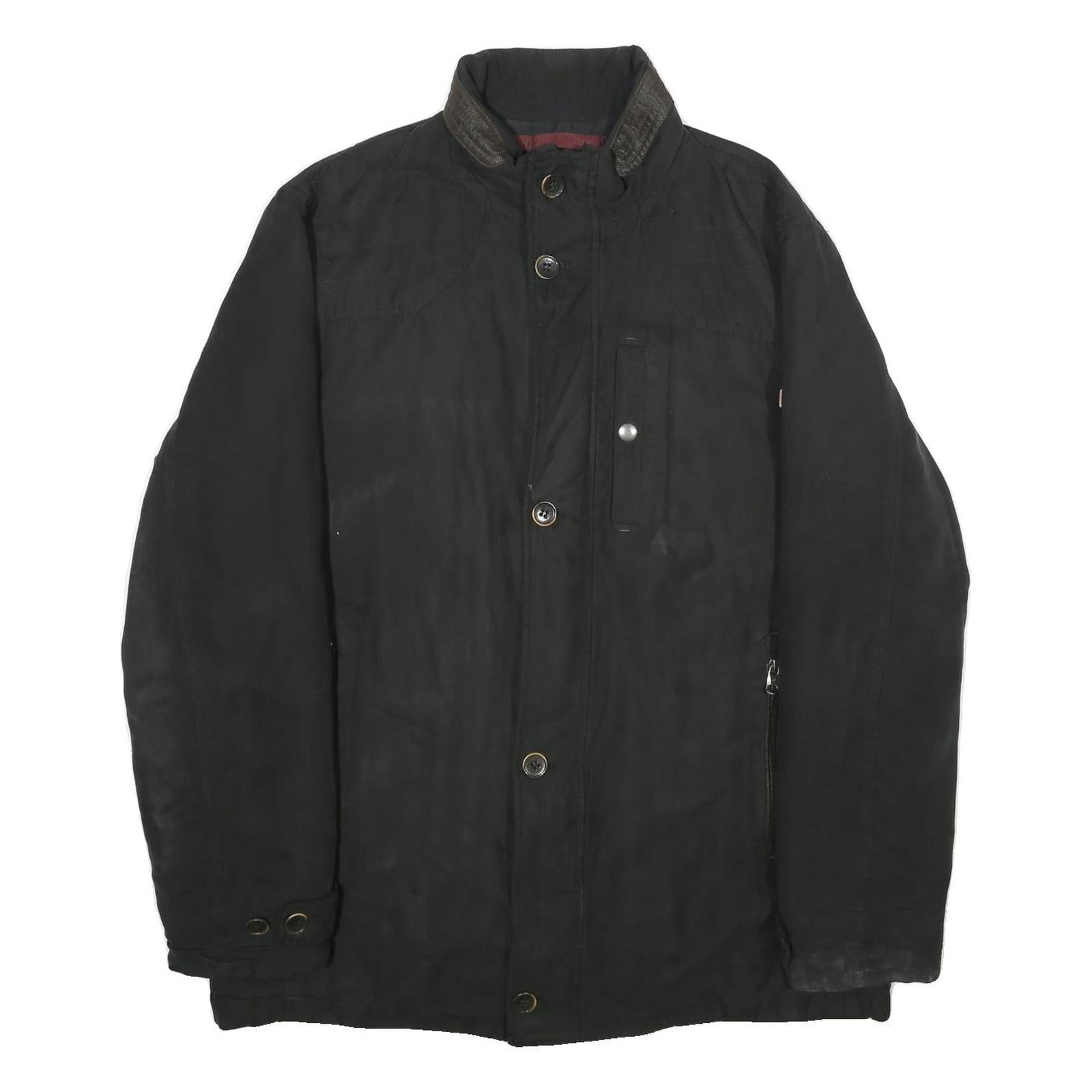 PIERRE CARDIN Mens Black Polyester Zip Up Jacket XL Plain Stylish Outerwear