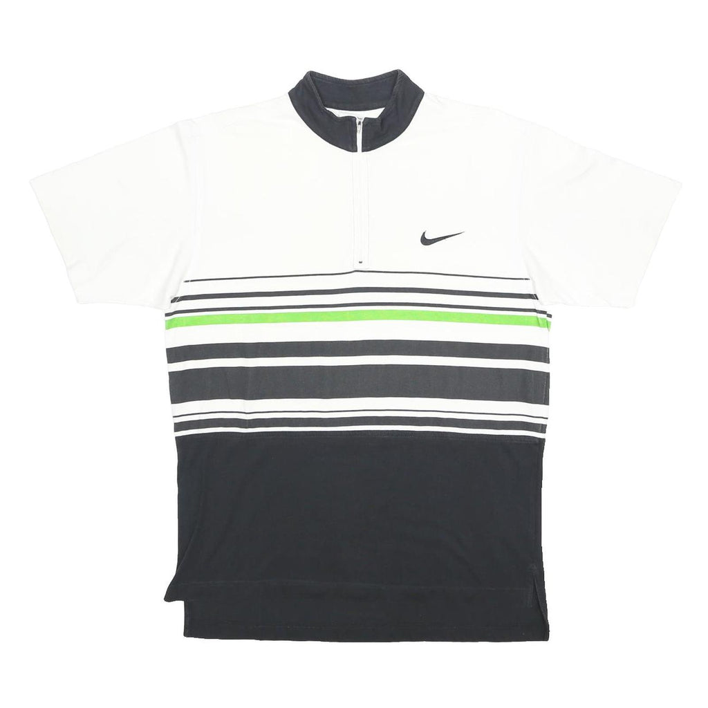 NIKE Boys White Black Green Stripe T-Shirt XL Short Sleeve 1/4 Zip Sportswear