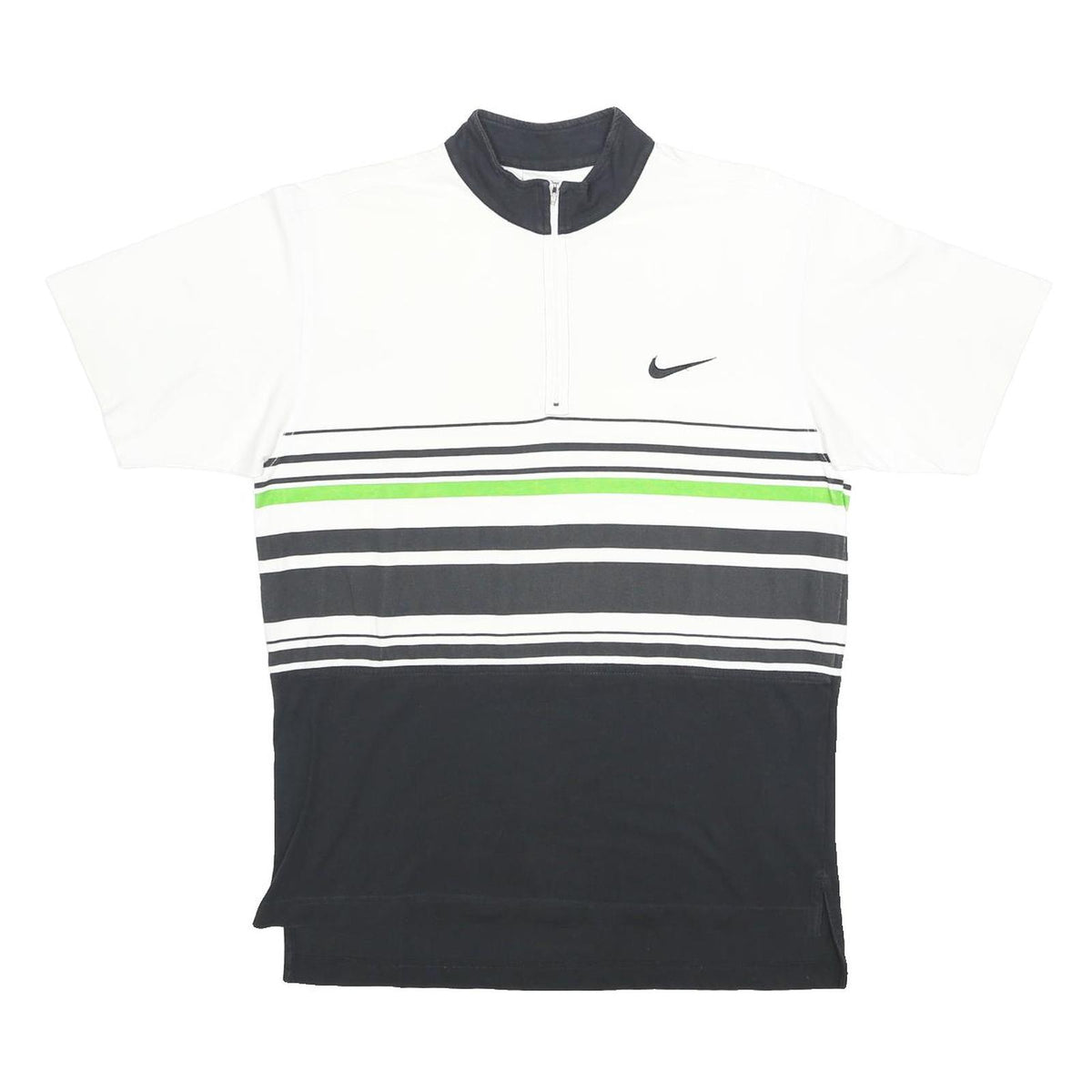 NIKE Boys White Black Green Stripe T-Shirt XL Short Sleeve 1/4 Zip Sportswear