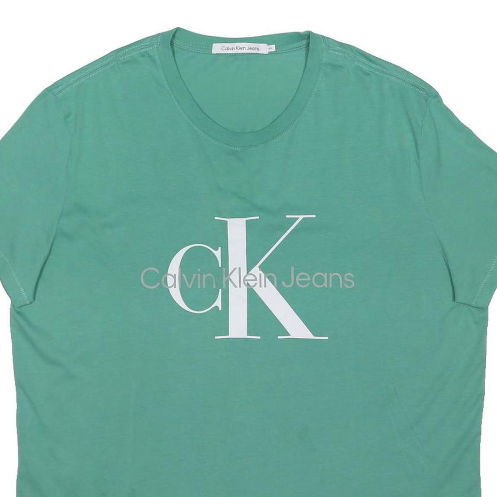 CALVIN KLEIN JEANS Mens Green Graphic T-Shirt 4XL Short Sleeve Crew Neck Cotton