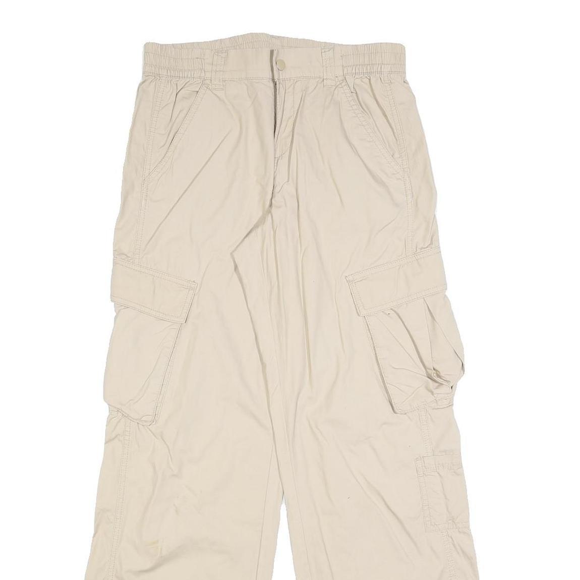 H&M Womens Cotton Blend Beige Relaxed Tapered Trousers W28 L32 Cargo Pockets