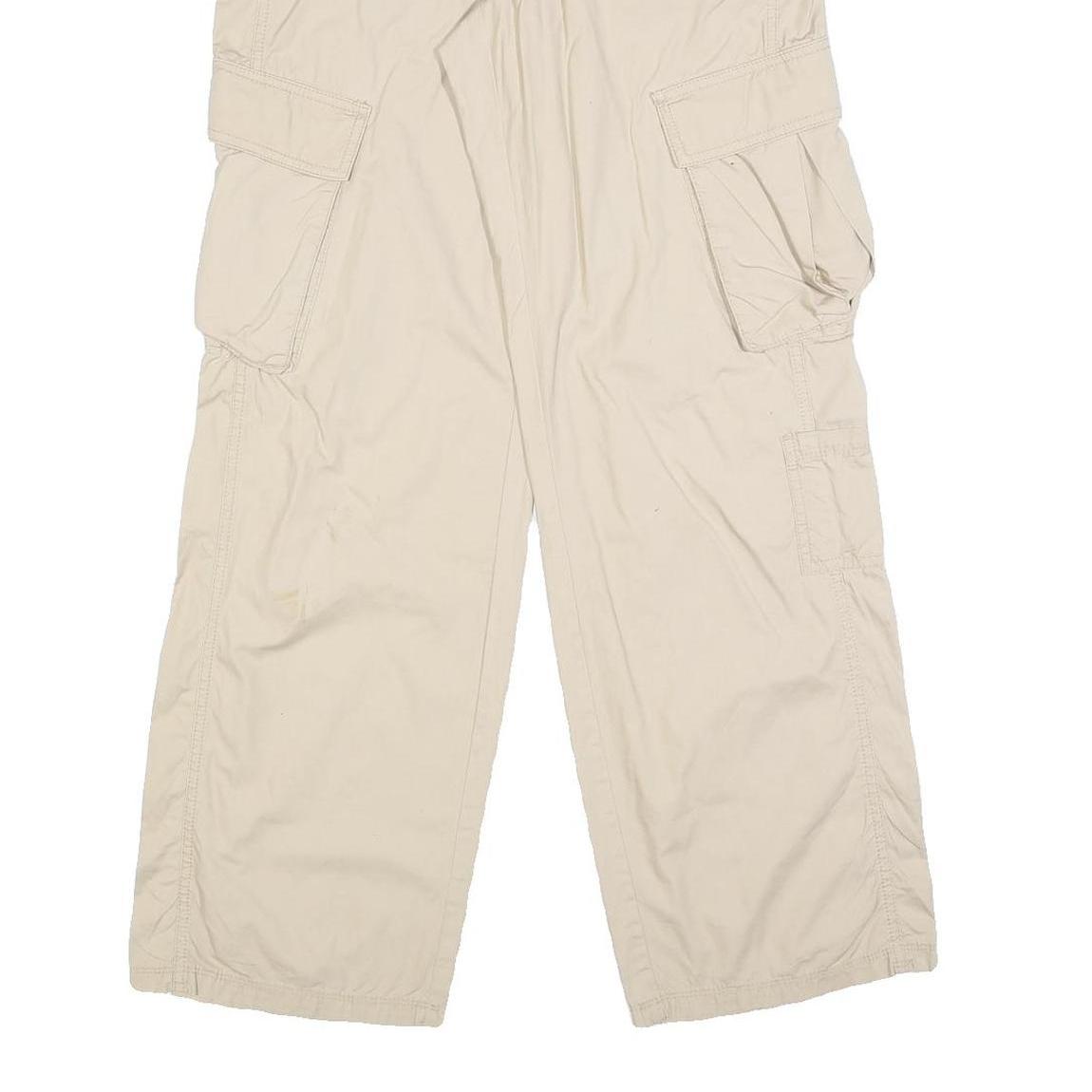 H&M Womens Cotton Blend Beige Relaxed Tapered Trousers W28 L32 Cargo Pockets