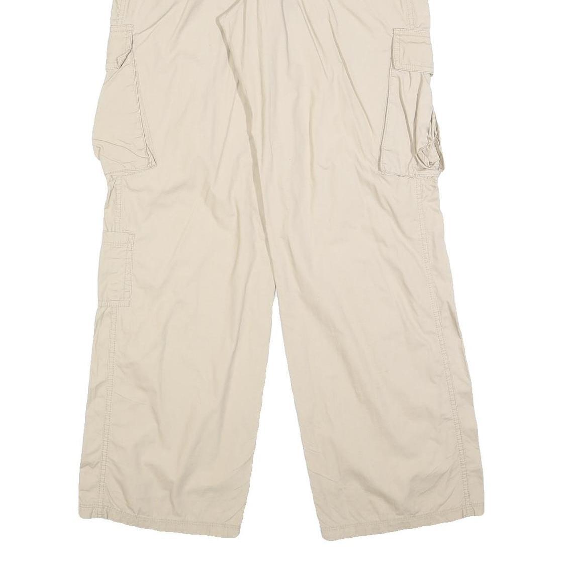 H&M Womens Cotton Blend Beige Relaxed Tapered Trousers W28 L32 Cargo Pockets