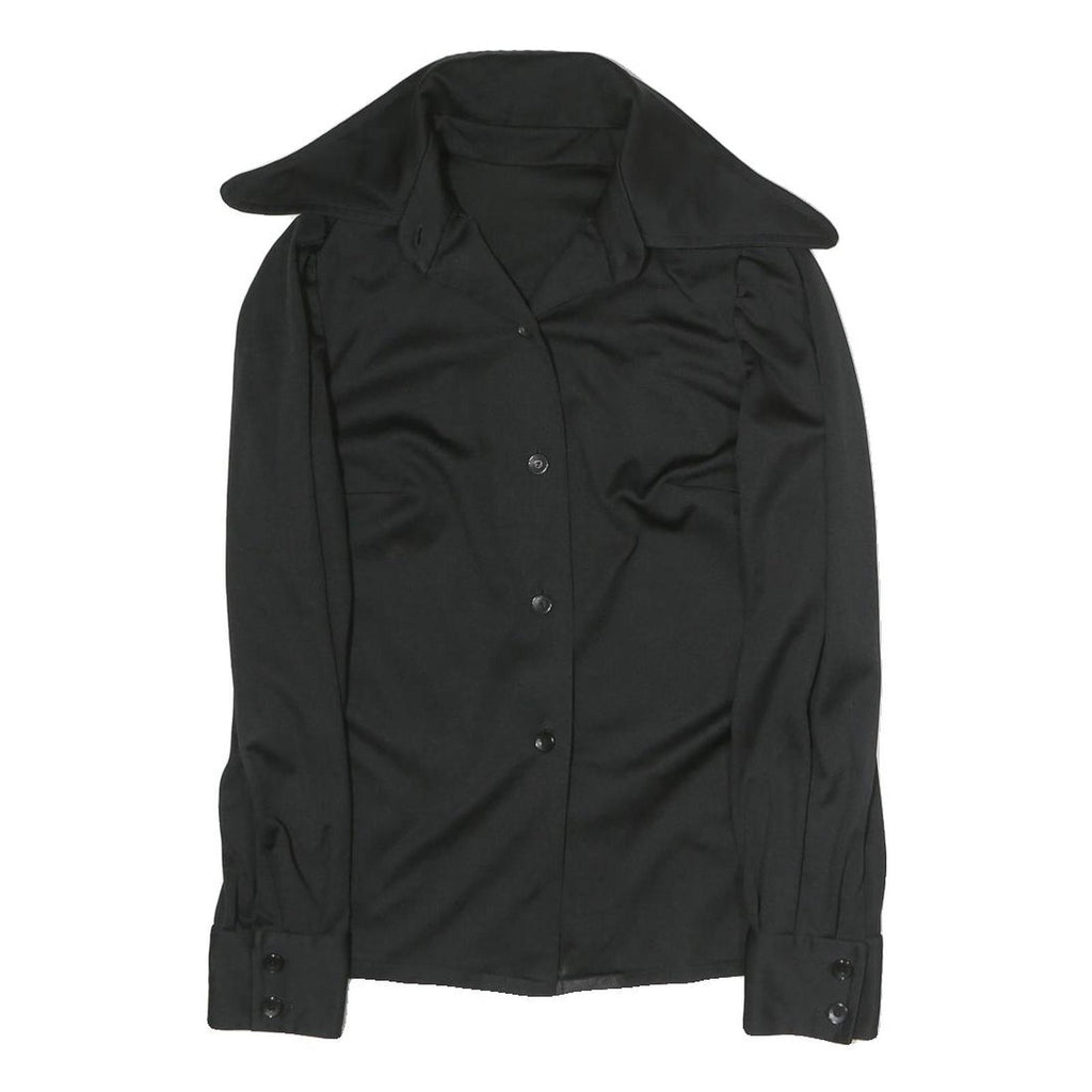 Womens Black Plain Polyester Shirt M Button Long Sleeve Classic Fit