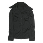 Womens Black Plain Polyester Shirt M Button Long Sleeve Classic Fit