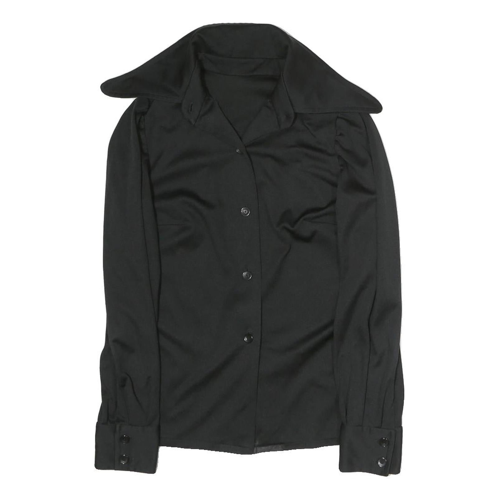 Womens Black Plain Polyester Shirt M Button Long Sleeve Classic Fit