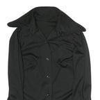 Womens Black Plain Polyester Shirt M Button Long Sleeve Classic Fit