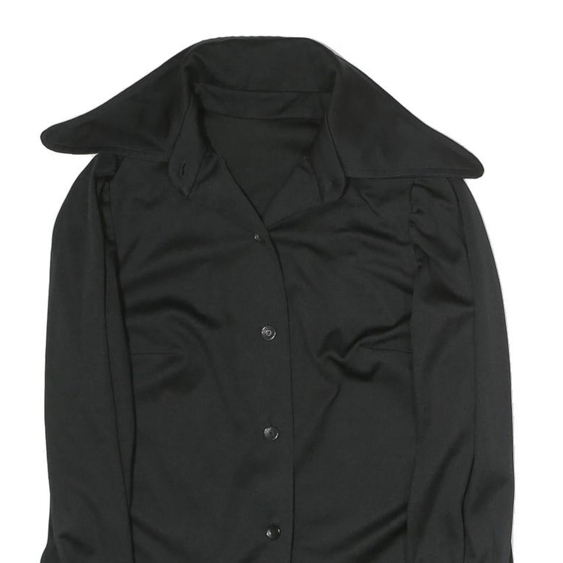 Womens Black Plain Polyester Shirt M Button Long Sleeve Classic Fit