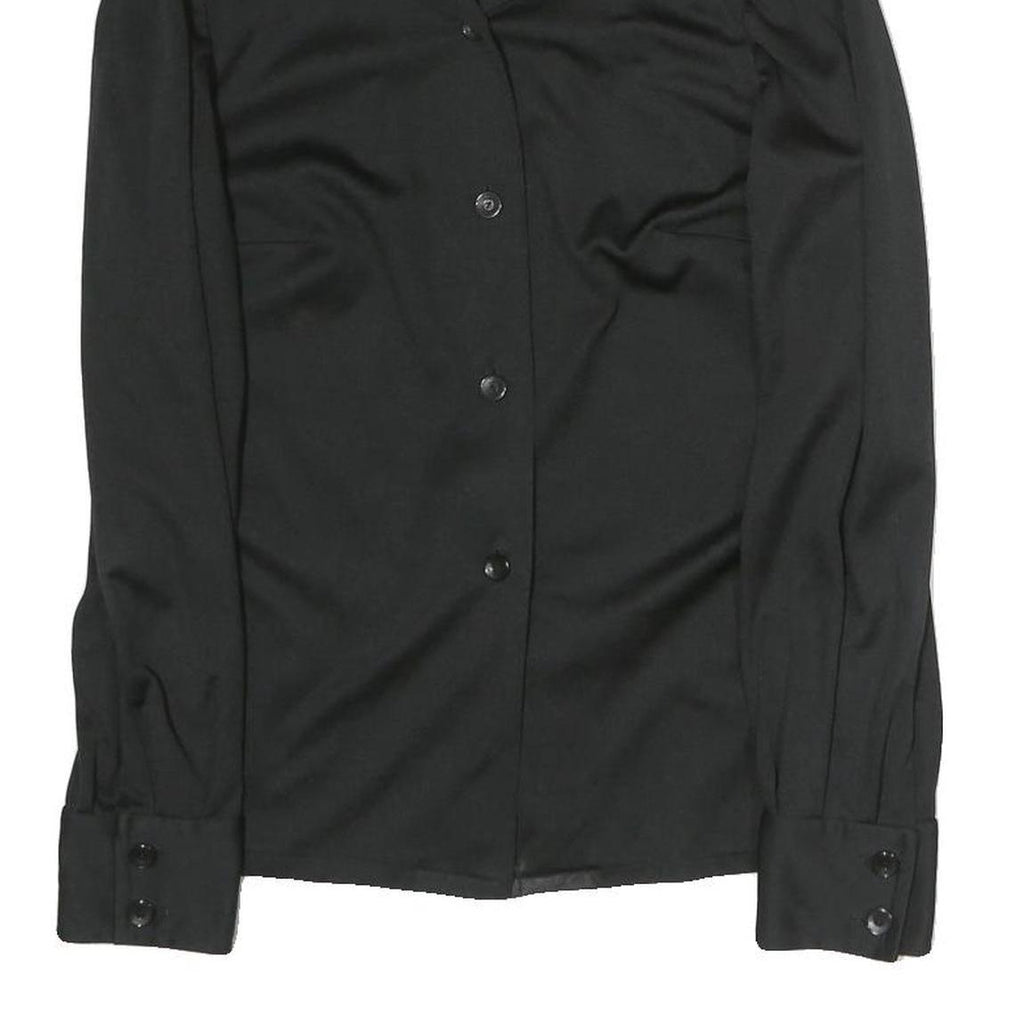 Womens Black Plain Polyester Shirt M Button Long Sleeve Classic Fit