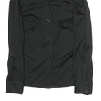 Womens Black Plain Polyester Shirt M Button Long Sleeve Classic Fit