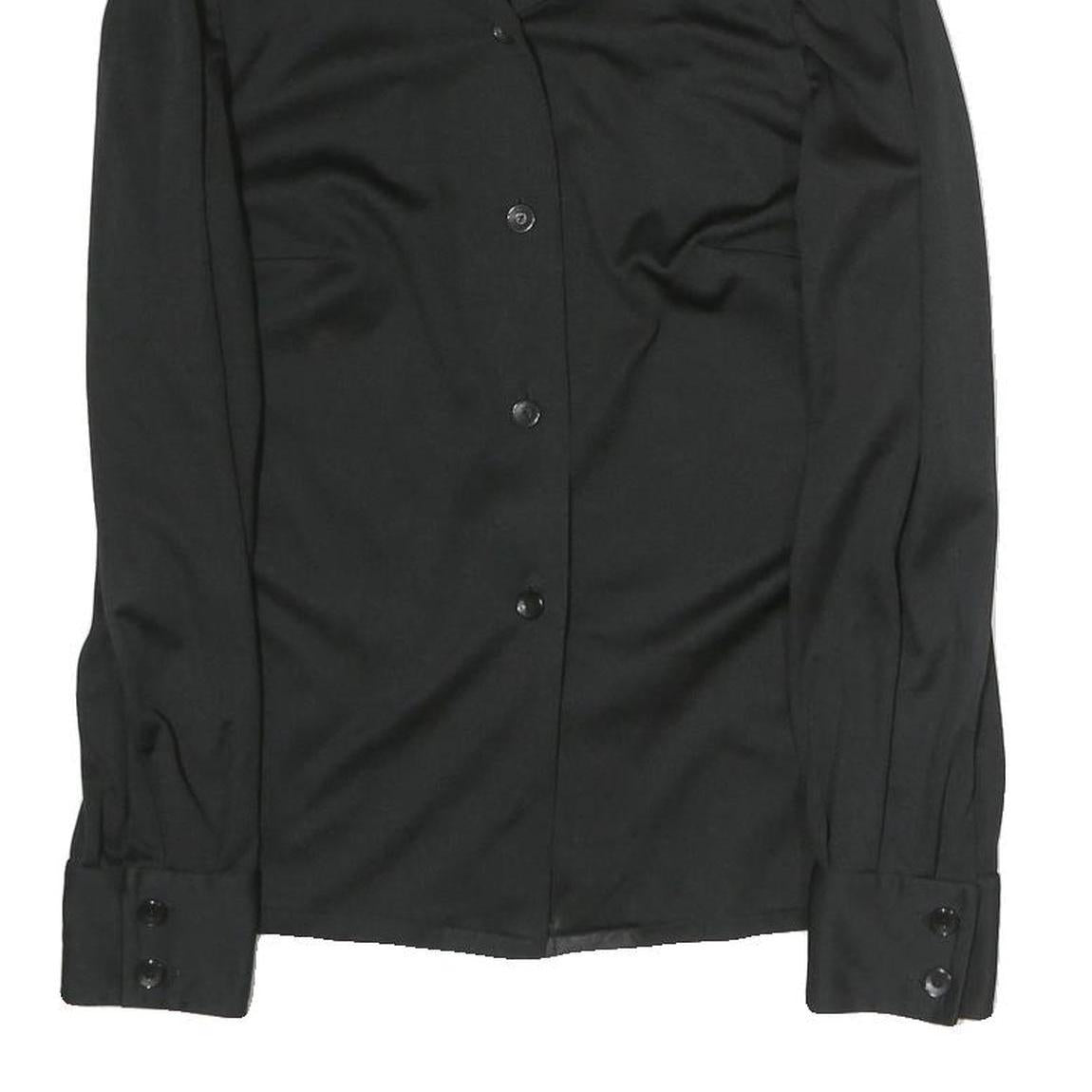 Womens Black Plain Polyester Shirt M Button Long Sleeve Classic Fit