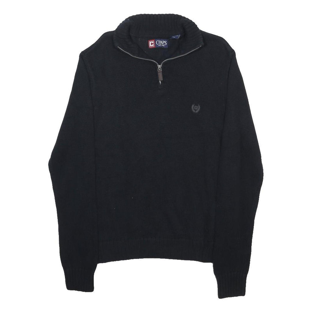CHAPS Mens Black Pullover Plain Half Zip Basic Knit Jumper M Cotton Comfort