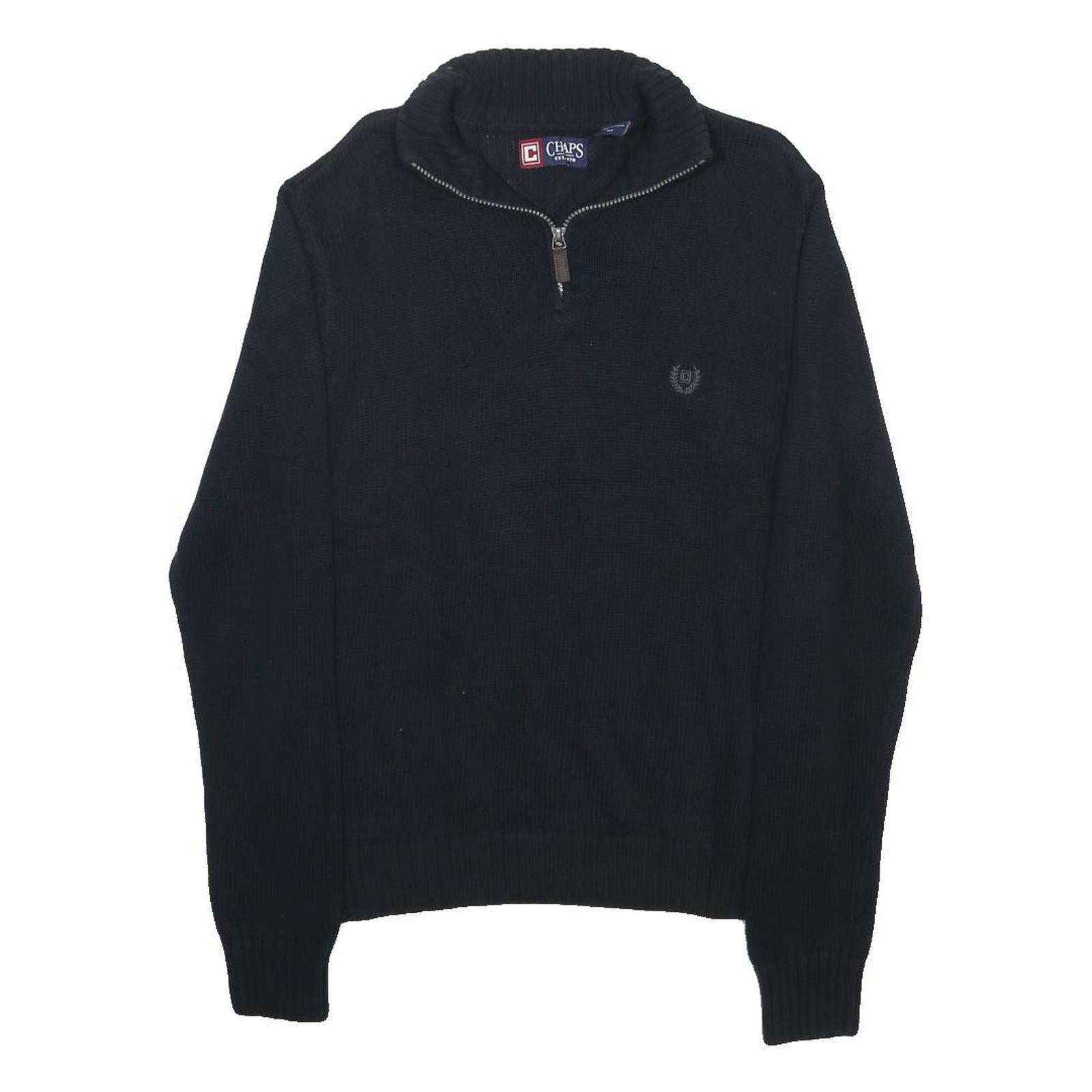 CHAPS Mens Black Pullover Plain Half Zip Basic Knit Jumper M Cotton Comfort