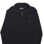 CHAPS Mens Black Pullover Plain Half Zip Basic Knit Jumper M Cotton Comfort