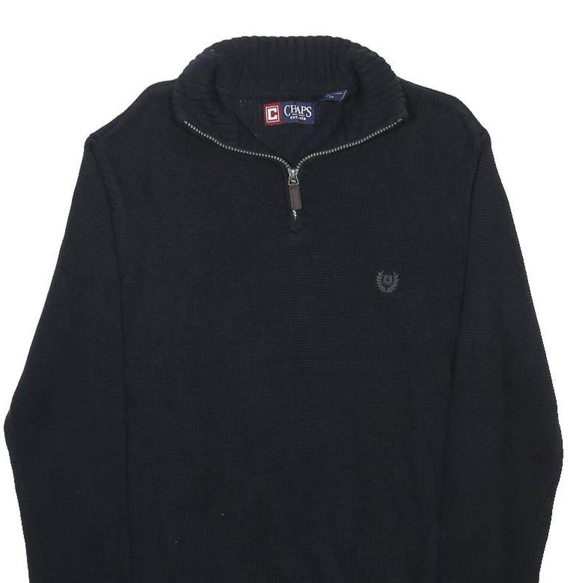 CHAPS Mens Black Pullover Plain Half Zip Basic Knit Jumper M Cotton Comfort