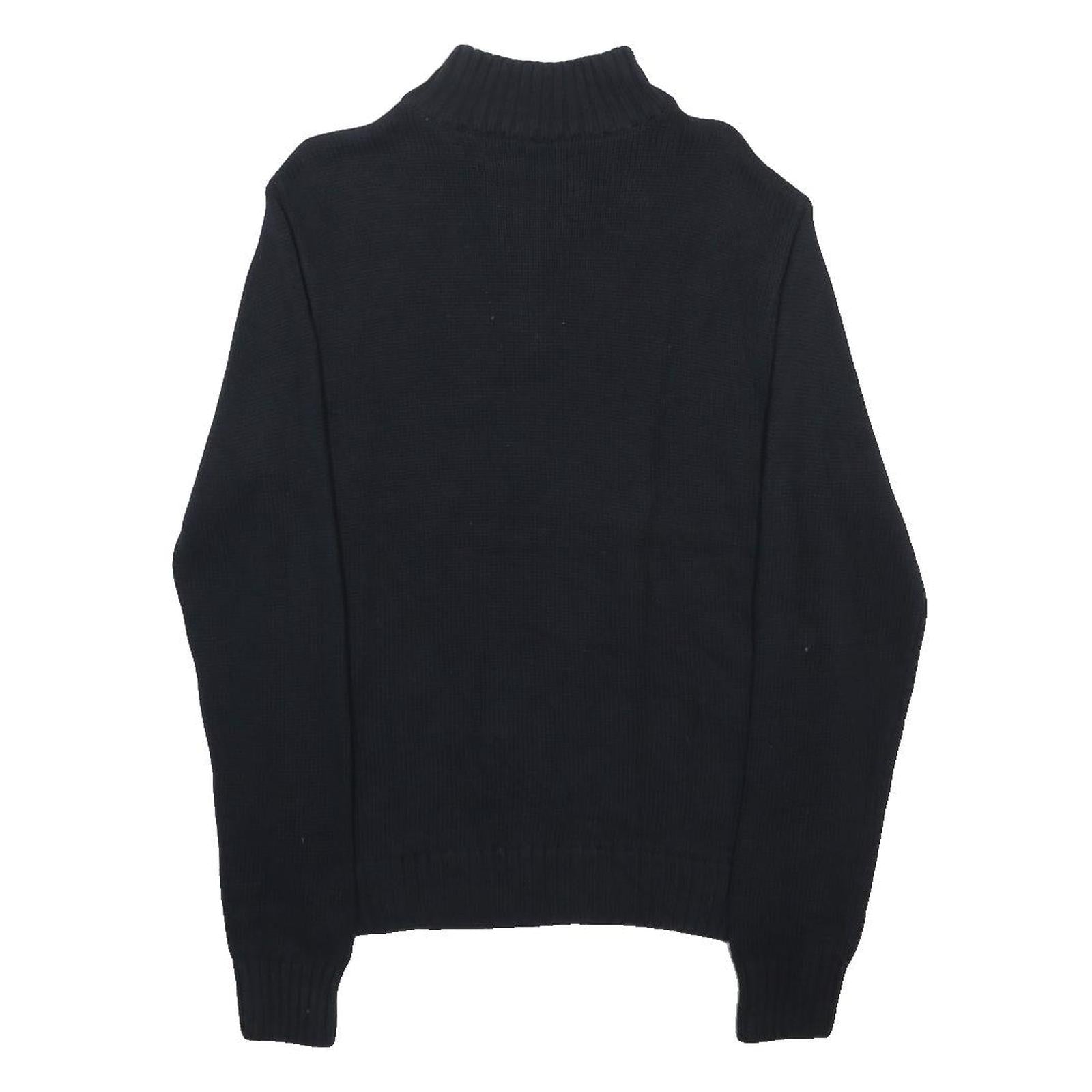 CHAPS Mens Black Pullover Plain Half Zip Basic Knit Jumper M Cotton Comfort