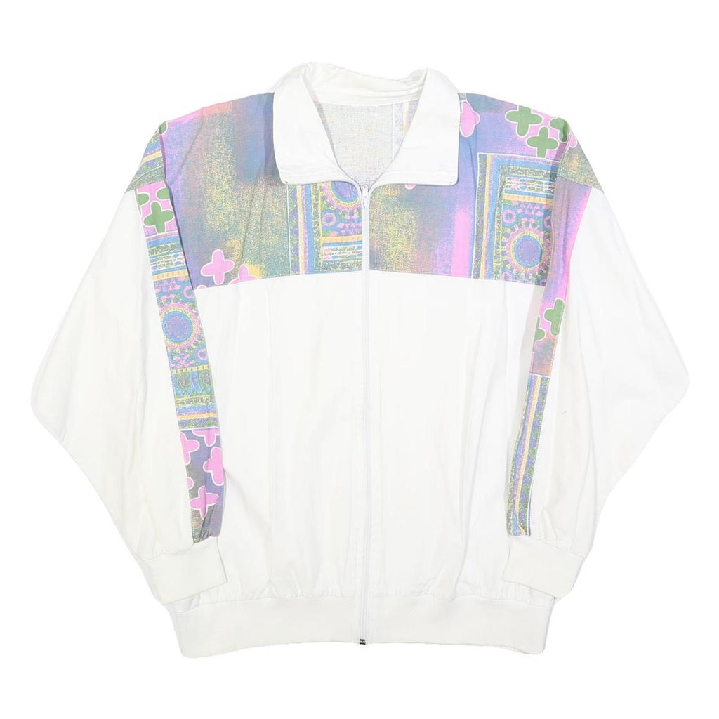Womens White & Multi Colour Cotton Blend Zip Jacket M Abstract Print Casual