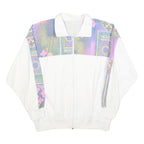 Womens White & Multi Colour Cotton Blend Zip Jacket M Abstract Print Casual