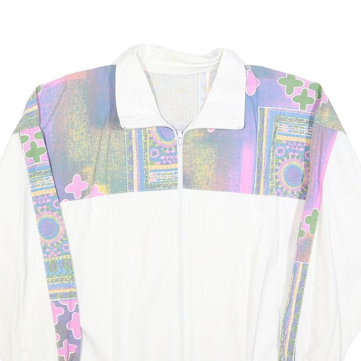 Womens White & Multi Colour Cotton Blend Zip Jacket M Abstract Print Casual