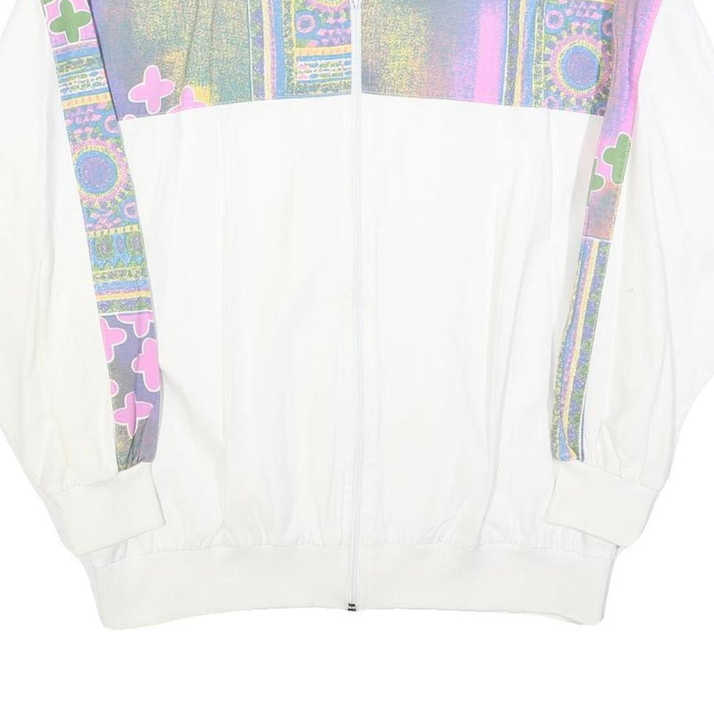 Womens White & Multi Colour Cotton Blend Zip Jacket M Abstract Print Casual