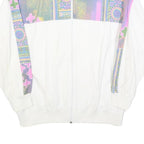 Womens White & Multi Colour Cotton Blend Zip Jacket M Abstract Print Casual