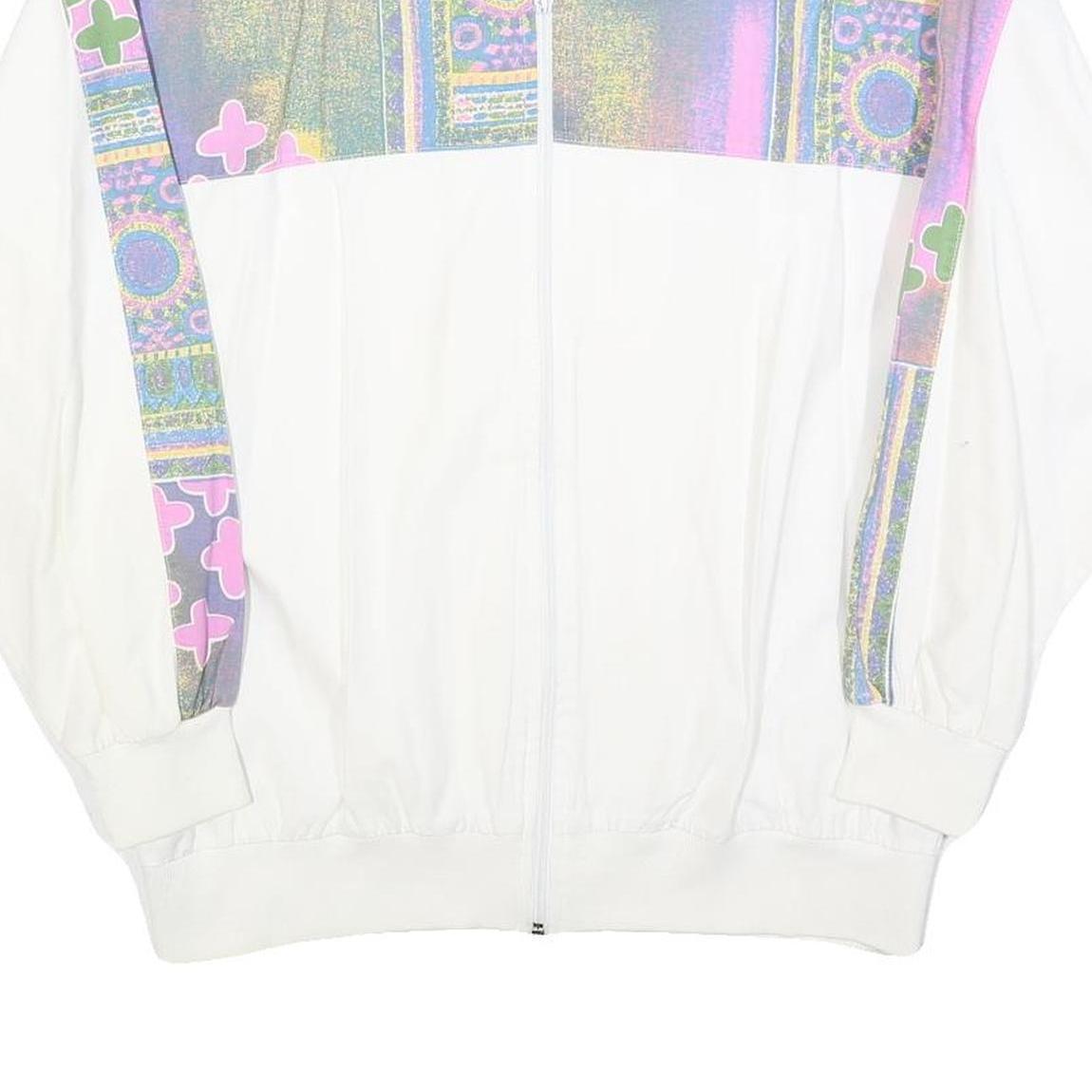 Womens White & Multi Colour Cotton Blend Zip Jacket M Abstract Print Casual