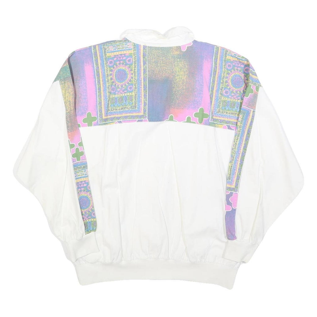 Womens White & Multi Colour Cotton Blend Zip Jacket M Abstract Print Casual