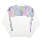Womens White & Multi Colour Cotton Blend Zip Jacket M Abstract Print Casual