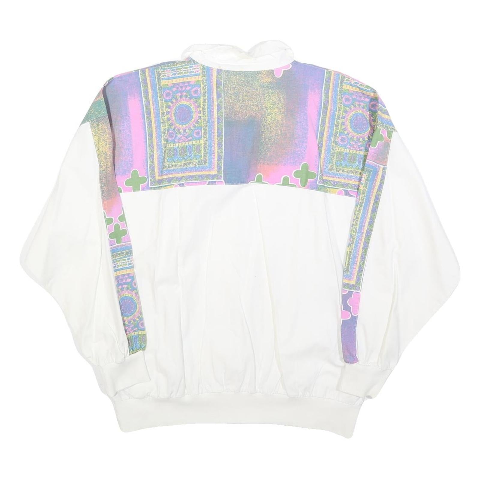 Womens White & Multi Colour Cotton Blend Zip Jacket M Abstract Print Casual