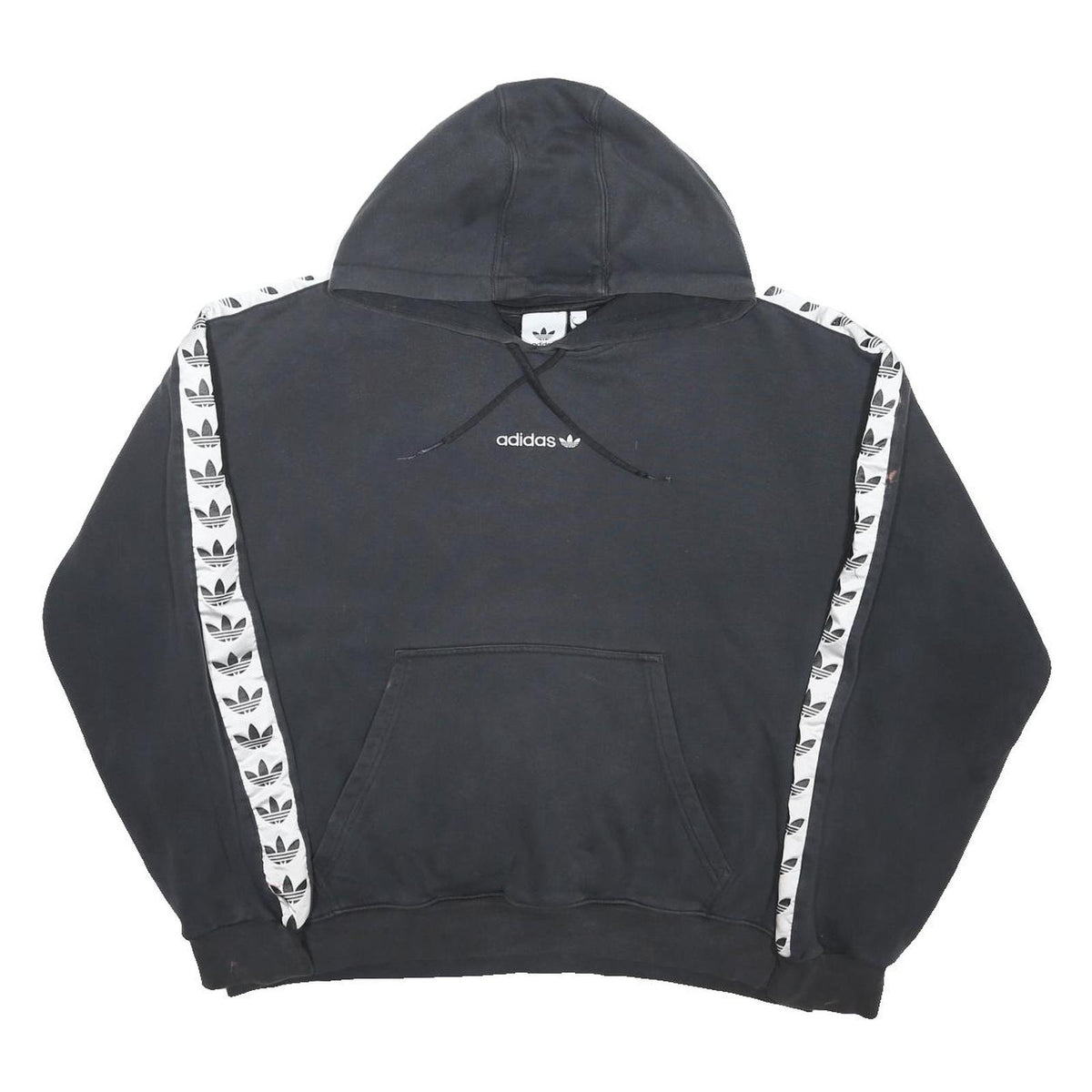 ADIDAS ORIGINALS Mens Black Hoodie XL Cotton Blend Pullover Trefoil Logo
