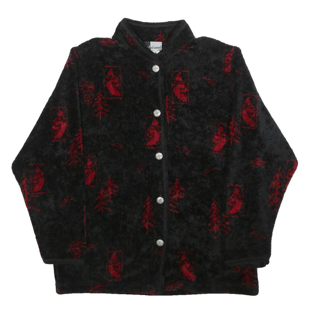 ARTISANS Womens Black Red Button Jacket L Polyester Blend Fleece Graphic