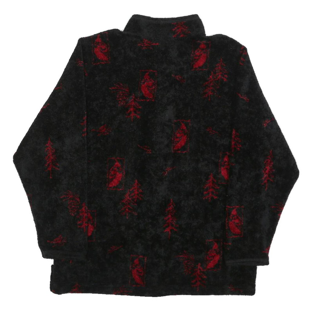 ARTISANS Womens Black Red Button Jacket L Polyester Blend Fleece Graphic