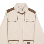 DIESEL Womens Cream & Brown Quilted Jacket XS Polyester Blend Zip Puffer