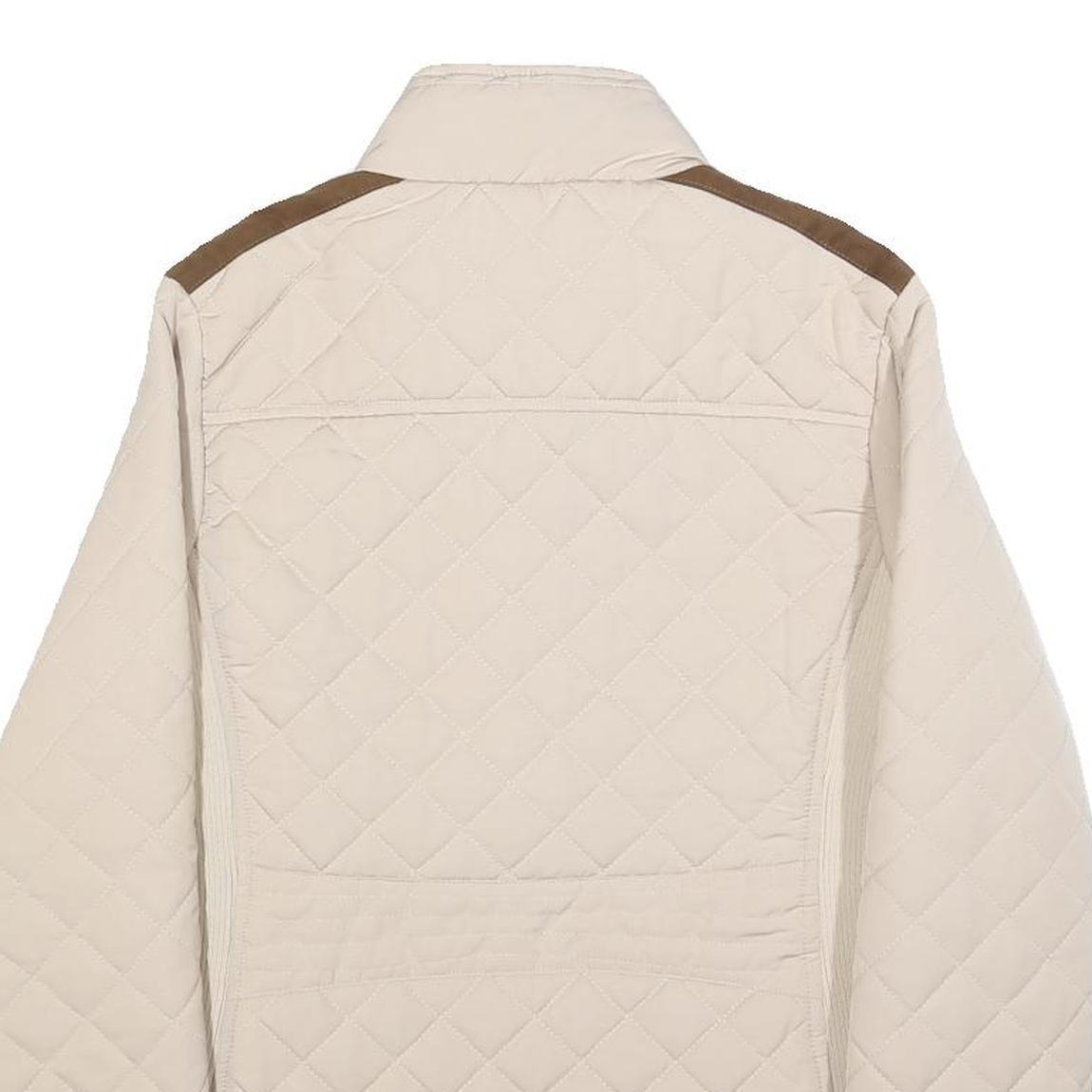 DIESEL Womens Cream & Brown Quilted Jacket XS Polyester Blend Zip Puffer