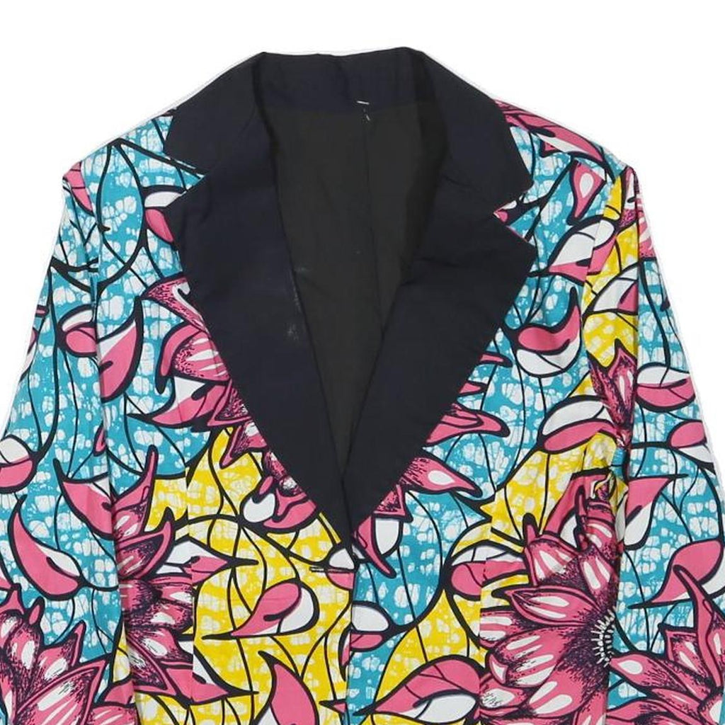 Womens Blue & Pink Floral Cotton Blend Button Jacket XS Printed Bright Casual