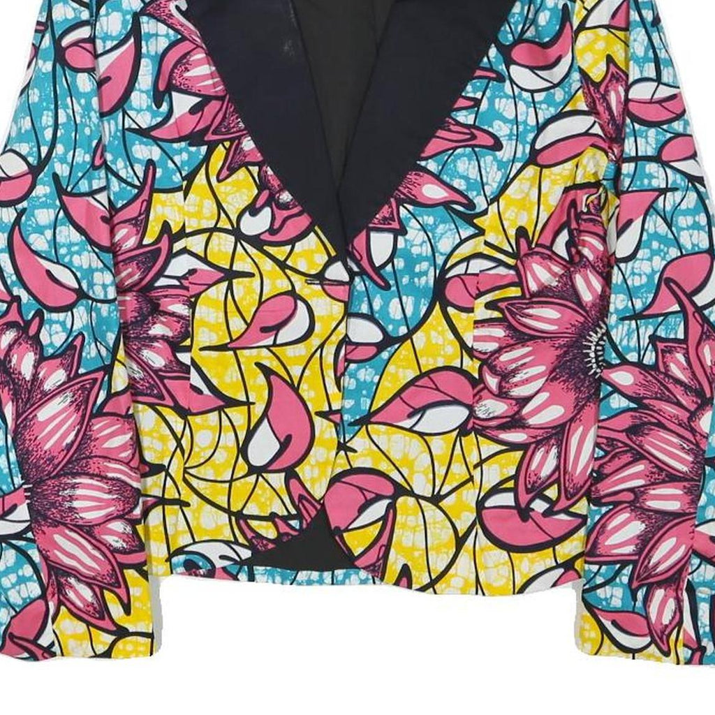 Womens Blue & Pink Floral Cotton Blend Button Jacket XS Printed Bright Casual