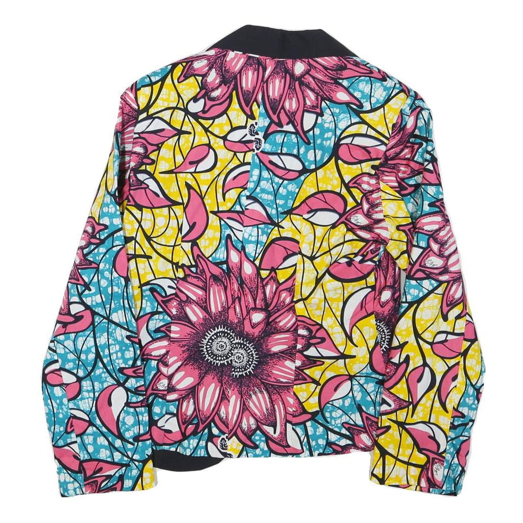 Womens Blue & Pink Floral Cotton Blend Button Jacket XS Printed Bright Casual