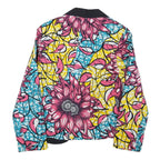 Womens Blue & Pink Floral Cotton Blend Button Jacket XS Printed Bright Casual