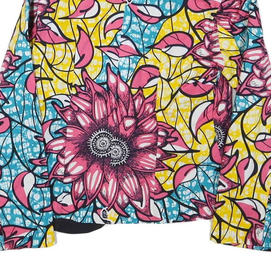 Womens Blue & Pink Floral Cotton Blend Button Jacket XS Printed Bright Casual