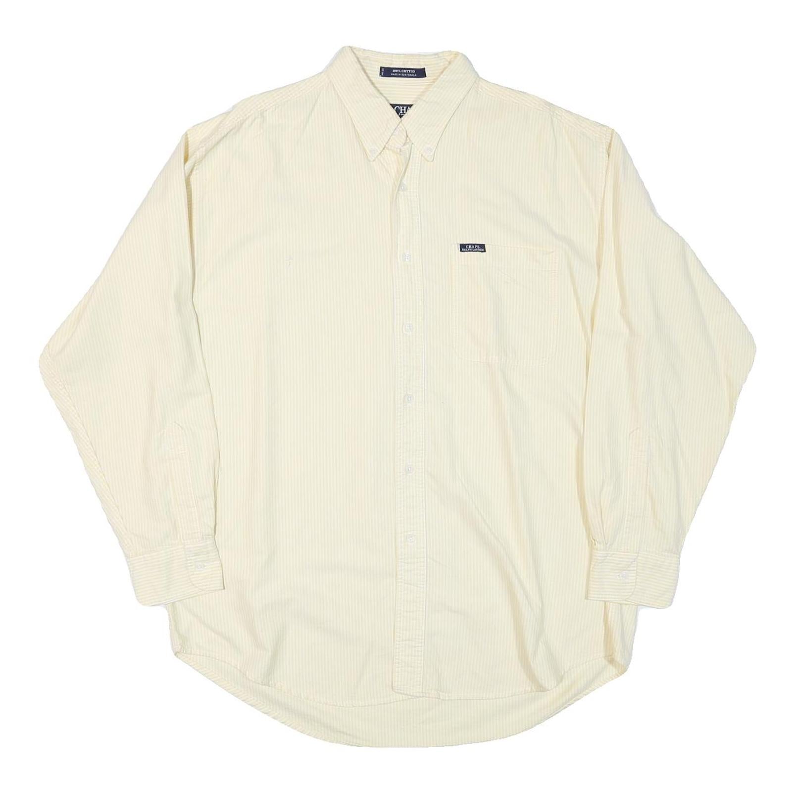CHAPS RALPH LAUREN Mens Cream & Yellow Shirt L Button-Down Collar Cotton Blend